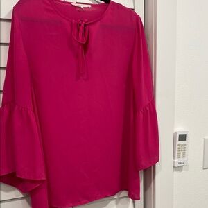 Violet & Claire Pink Blouse with Flutter Sleeves and Tie Front